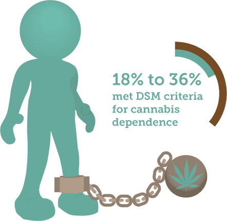 18 to 36 percent met criteria for cannabis dependence